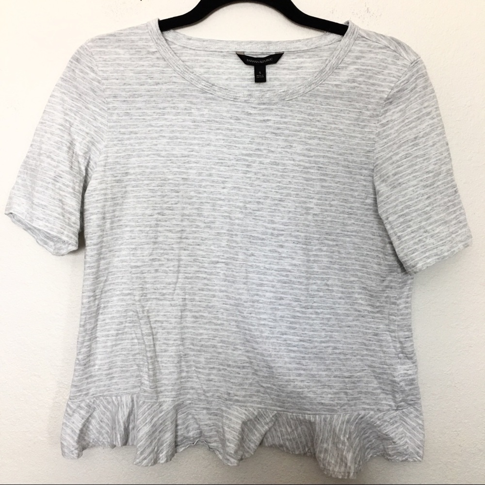 Banana Republic Gray Striped Ruffle Peplum Top